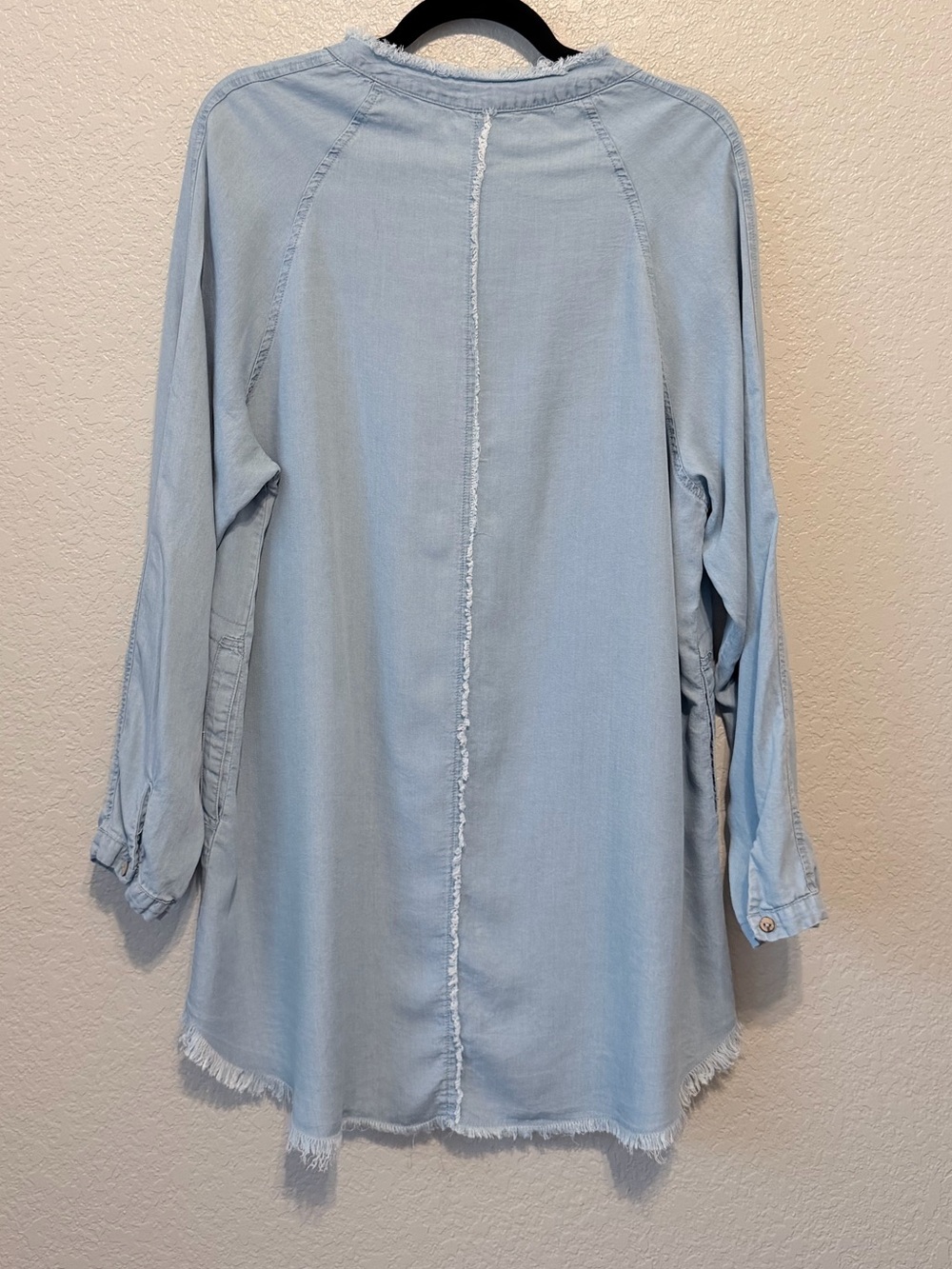 Promesa 100% Tencel Raw Edge Shirt Dress | Chambray Blue | Medium - Picture 4 of 8